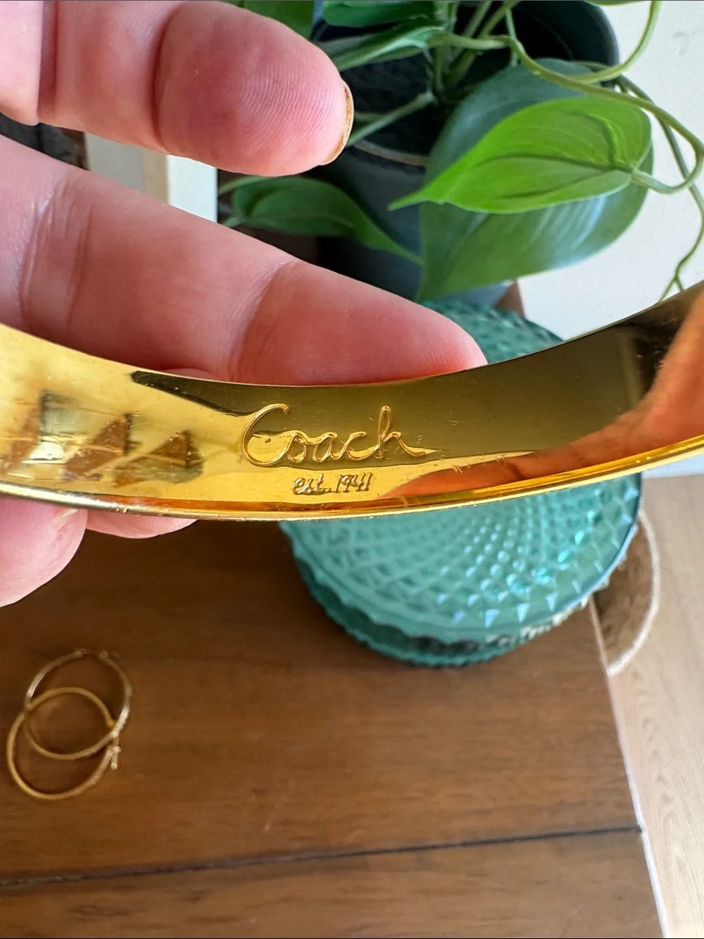 Coach Gold-Tone Set of 2 Signature Bangle Bracelets and earrings